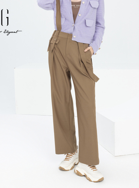 xg雪歌通勤复古直筒裤女高腰2024春新款休闲裤可背带XJ102005A272