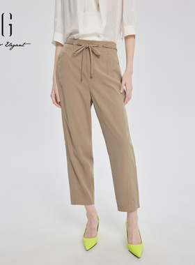 xg雪歌卡其色直筒裤女高腰通勤2024夏季新款休闲长款XJ202048A473
