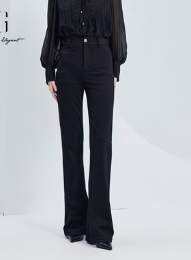 XG雪歌2024秋季新款简约小黑裤修身显瘦微喇休闲裤女XJ302031A590