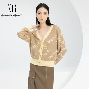 xg雪歌商场同款针织衫女开襟2024春新款字母休闲毛衫XJ111018A273