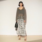 淑女风抽褶半身长裙女修身 雪歌26春款 开叉雪纺裙XL103010B493