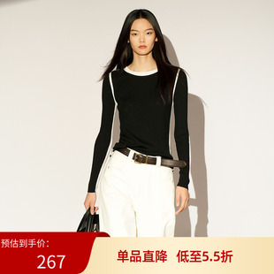 XG/雪歌2026春季新款针织衫女黑色圆领修身打底毛衣XL111030A290