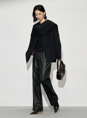 XG/雪歌2025年冬季新款休闲百搭直筒PU皮长裤女裤子XK402021A790