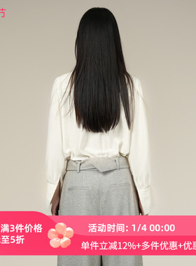 XG/雪歌2025年冬季新款白色法式飘带衬衫女长袖上衣XK421012A391