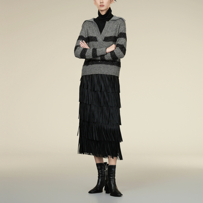 XG/雪歌25年冬季新款条纹百搭休闲宽松针织衫女上衣XK411047B499