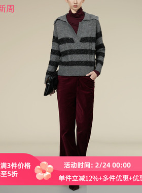 XG/雪歌2025年冬季新款直筒绒面阔腿休闲裤女长裤子XK402003A415