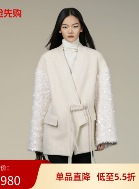 XG/雪歌2025年冬季新款新中式珠片双面呢外套女大衣XK410029A391