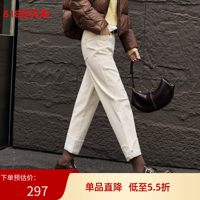 XG/雪歌25年冬季新款百搭高腰脚口拼接直筒牛仔裤女XK402024A691