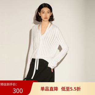 XG/雪歌26春款白色飘带V领开衫女针织衫显瘦毛衫上衣XL111035A451