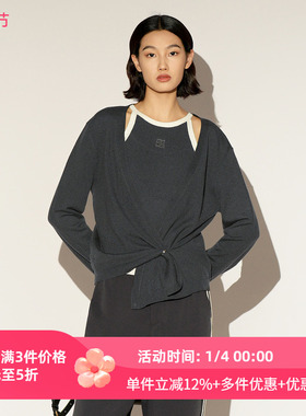 XG/雪歌26春不对称扭结针织衫深灰色开衫设计感上衣XL111013A383
