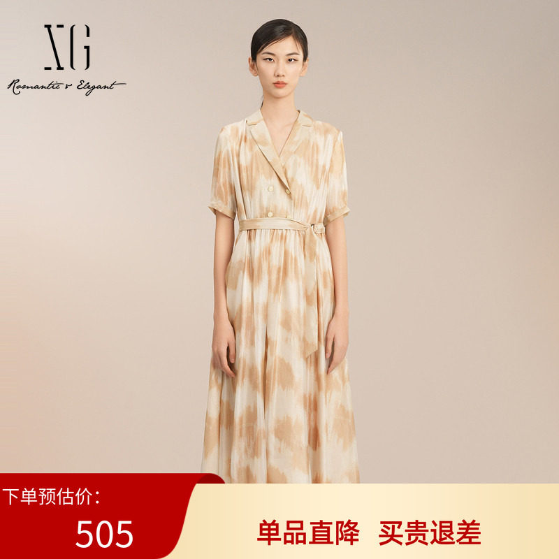 雪歌度假风宽松短袖连衣裙女2025夏季新款中长款裙子XK204031B797