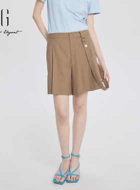 xg雪歌A字休闲高腰休闲短裤女2024夏款显瘦通勤裤子XJ202025A509