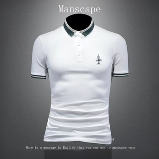 轻奢美式夏季男款短袖POLO衫修身青年帅气修身翻领t恤刺绣保罗衫