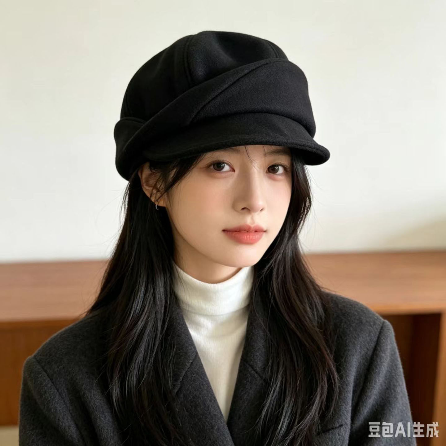张婧仪同款黑色鸭舌帽秋冬季帽子女款保暖毛呢贝雷帽高级感报童帽