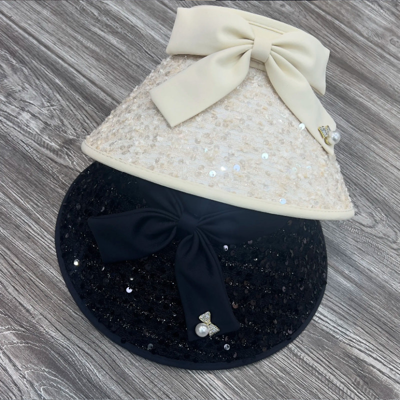 夏季大檐空顶亮片蝴蝶结太阳帽女