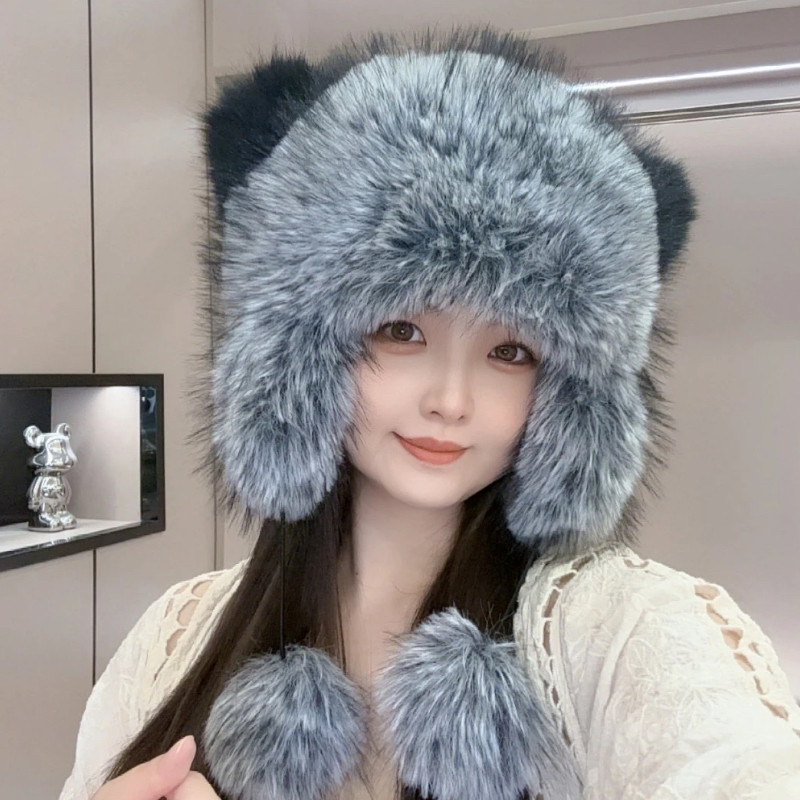超萌小浣熊尾巴帽子骑车雷锋帽冬加厚防寒保暖时尚百搭秋冬护耳帽