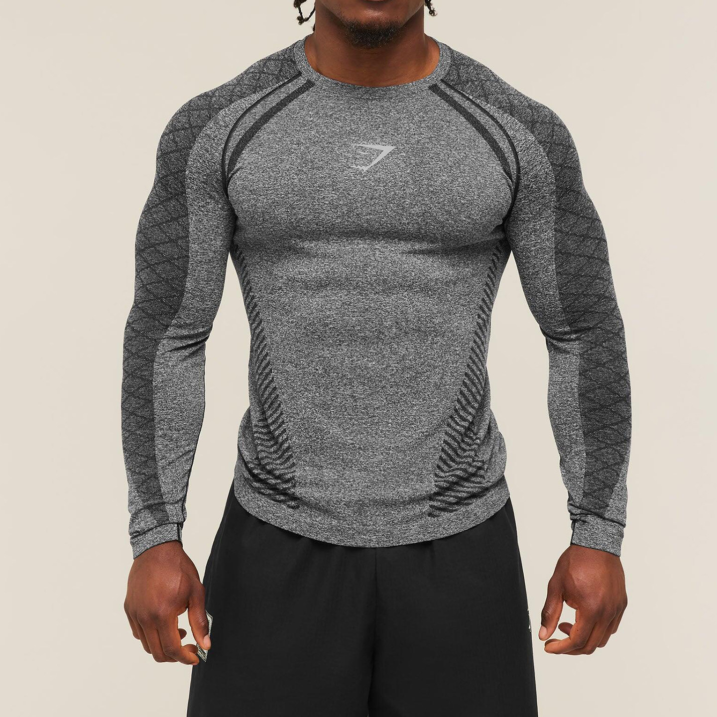 Gymshark无缝速干健身运动长袖T恤男夏季新款撸铁透气修身训练服