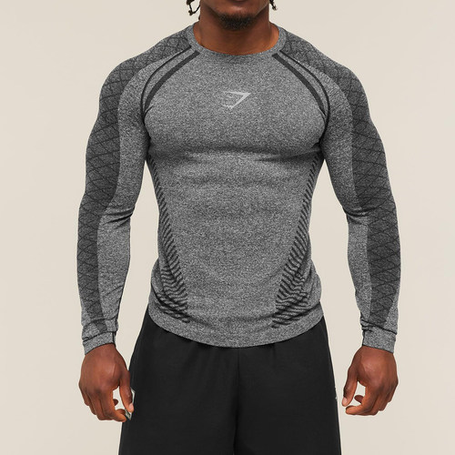 Gymshark无缝速干健身运动长袖T恤男夏季新款撸铁透气修身训练服