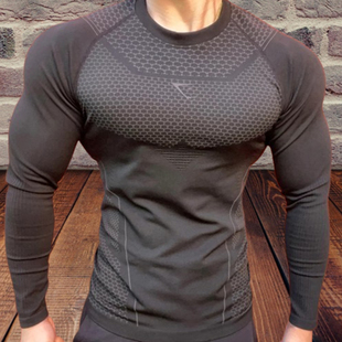 英国GYMSHARK Onyx4.0鲨鱼男士超级英雄健身训练速干长袖紧身上衣