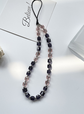 Novi2023新款原创粉紫间色简约高级感水晶钥匙ccd相机手机挂链绳