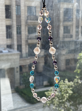 Novi欧美小众品牌stringting同款水晶爱心珍珠短款手腕手机链挂件