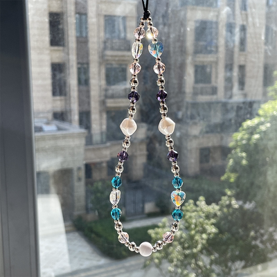 Novi欧美小众品牌stringting同款水晶爱心珍珠短款手腕手机链挂件