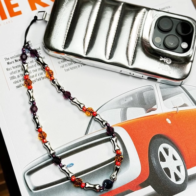Novi创意stringting可爱款银色金属骨头水晶短款手机链挂件链条绳