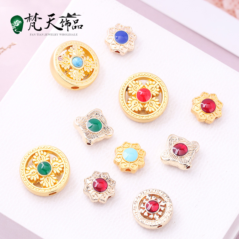 合金藏银diy镀金手链佛珠项链手工背云配件手串编织材料