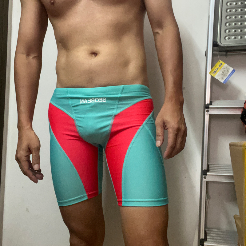 希宾时尚拼色速干男士五分游泳裤