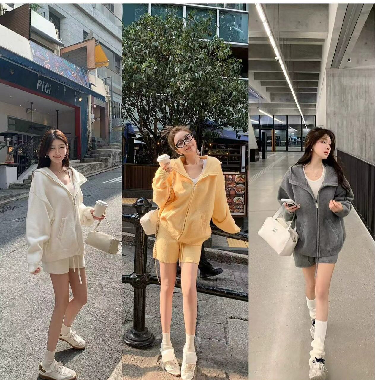 韩系2026新款两件套女春秋松弛感~ oversize针织毛衣/短裤套装