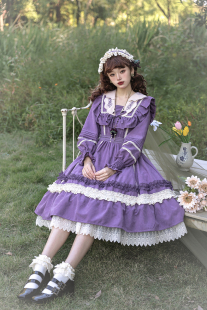 國牌原創白茶羅蘭lolita cla系op愛德華刺繡復古秋連衣裙 TuYe
