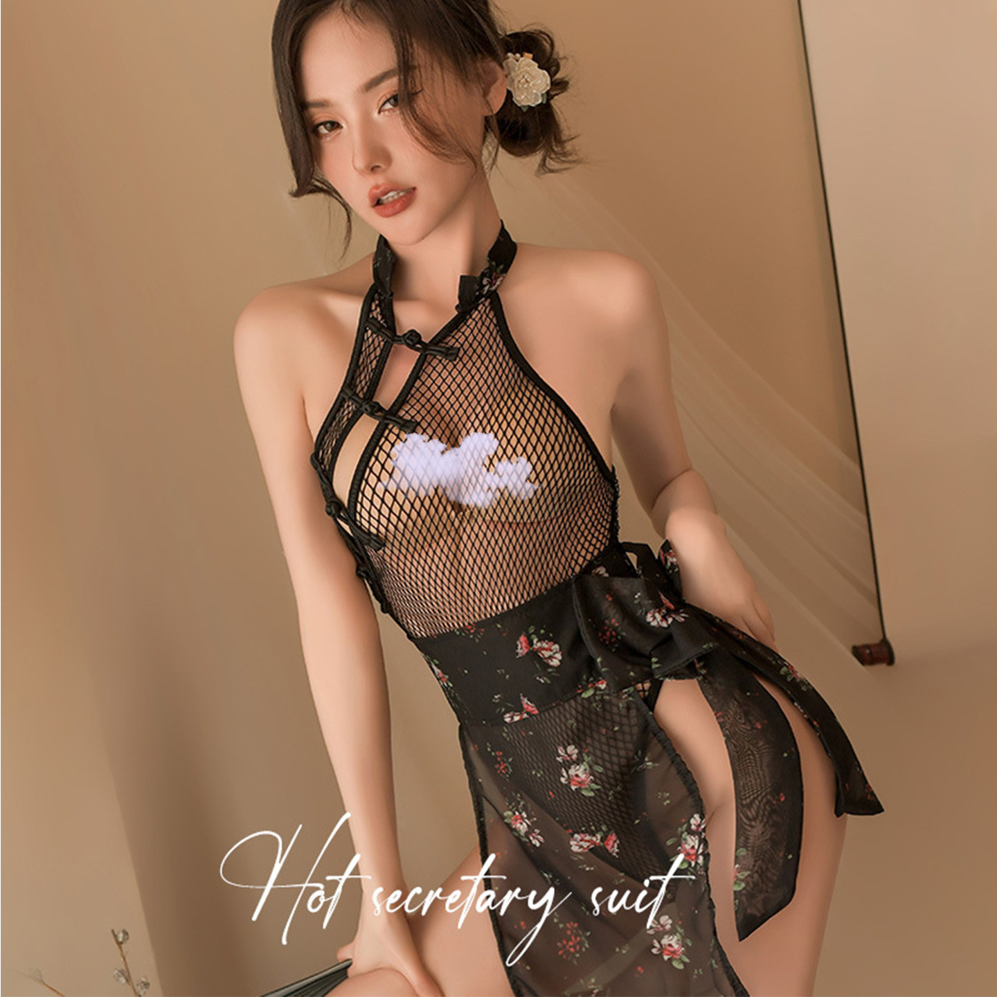 古典旗袍美人免脱花朵绑带睡裙改良旗袍趣味制服古风汉服禁欲肚兜