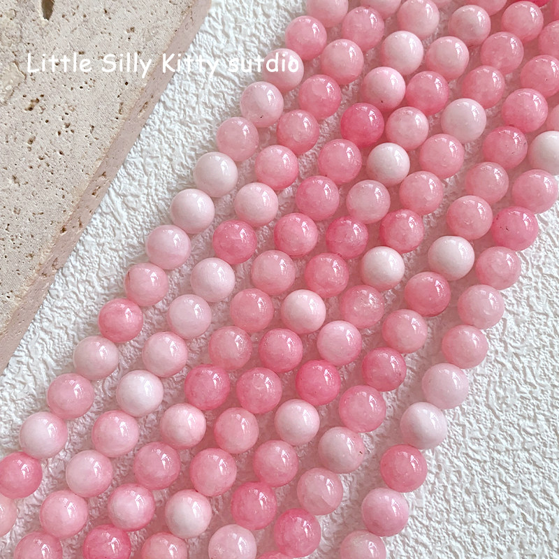【天然石系列】雪顶草莓混色摩根圆珠散珠diy串珠手链项链材料 - 实物图