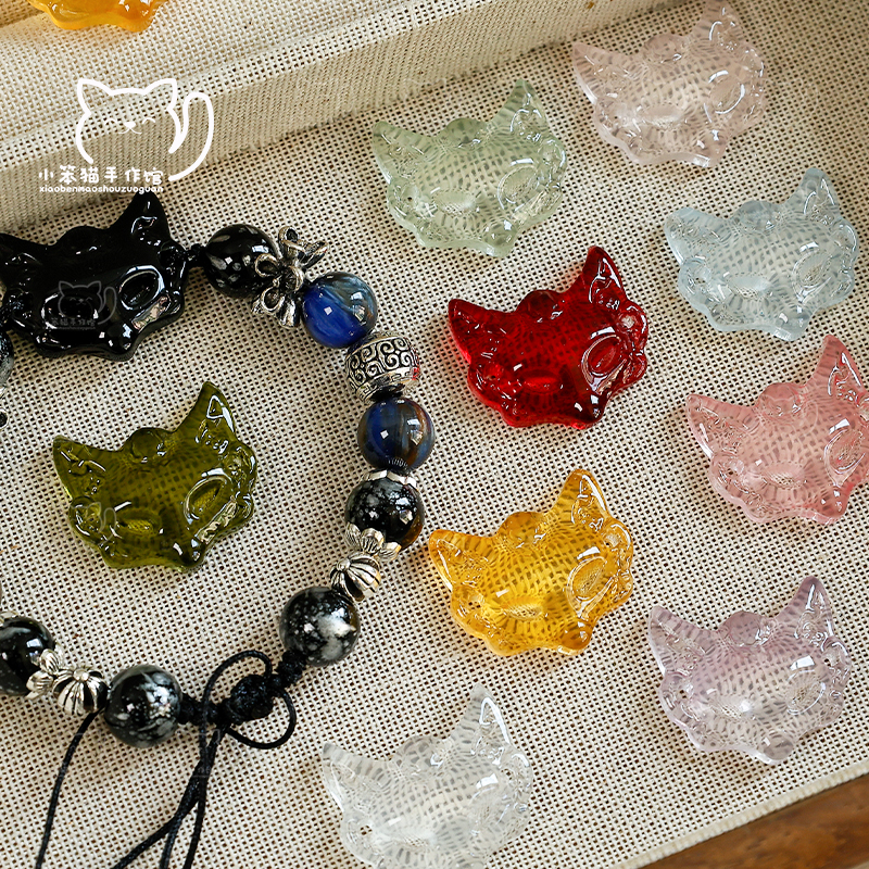 仿玉石狐狸面具手工手串项链吊坠