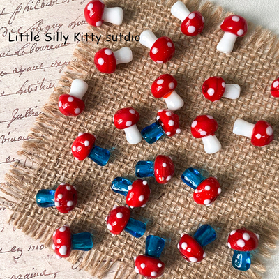 玻璃红蓝蘑菇diu串珠材料