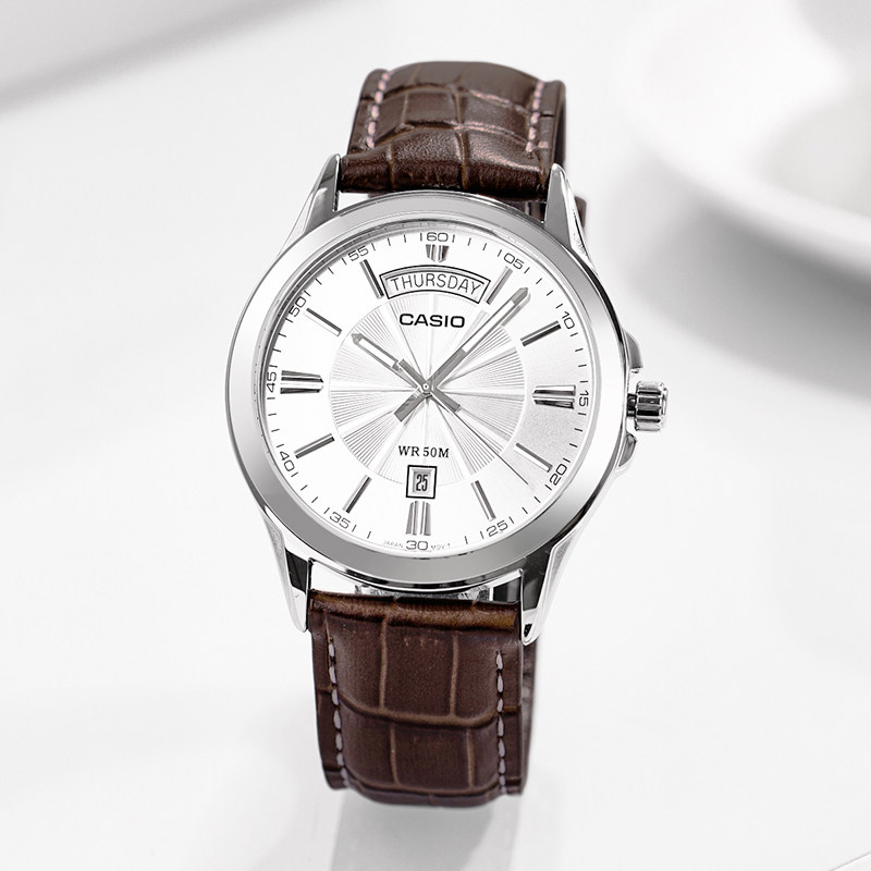 卡西欧手表男生简约指针商务手表休闲男士手表MTP-1381海外直邮