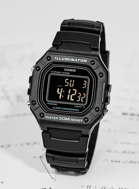 casio卡西欧手表男女款小方块学生运动黑武士防水表W218海外直邮