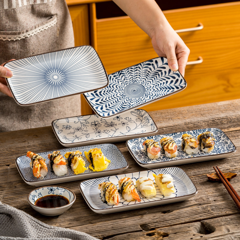 日式长方盘釉下彩陶瓷8英寸