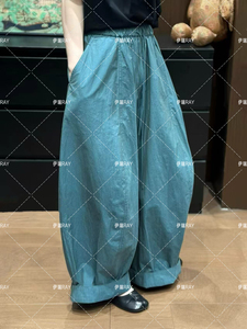 太有腔调感定制薄款匹马棉松紧腰系带设计宽松镰刀休闲裤