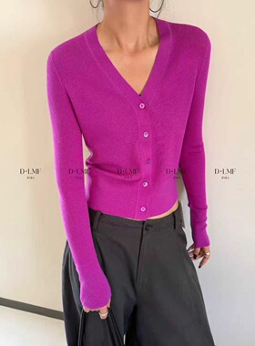 2025早秋新款RIBBE匠心美丽奴羊毛修身单排扣针织开衫深v领上衣女