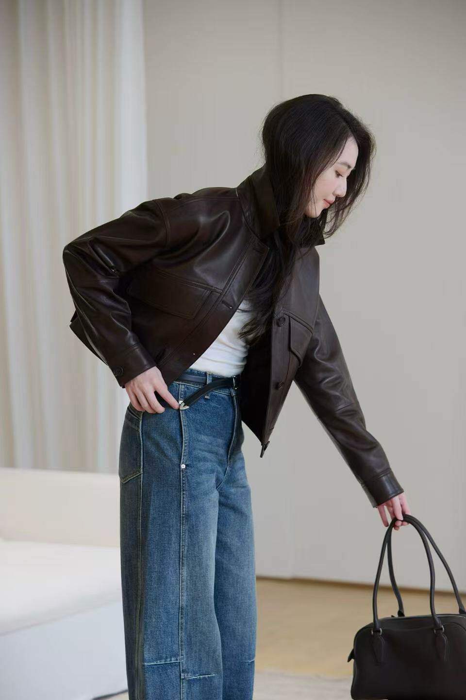 2026秋冬新款女士立领皮衣外套