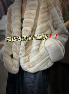 2025秋冬新款时尚百搭V领水貂皮草外套女短款貂皮草大衣