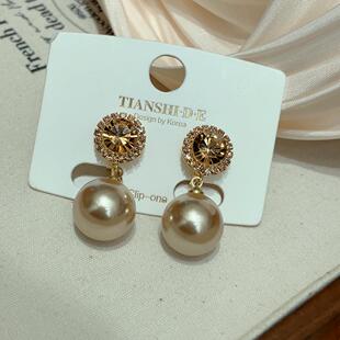 法式轻奢2025新款香槟珠流苏超闪水晶耳夹无耳洞复古耳环银针耳钉