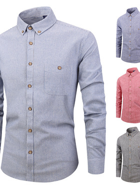 Men s Shirts men slim long sleeve dress Shirt男秋条纹衬衫