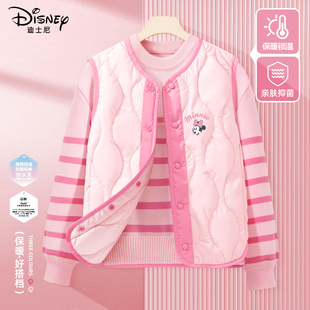 迪士尼女童毛衣秋季2025新款甜美女孩粉色童装上衣儿童秋装两件装