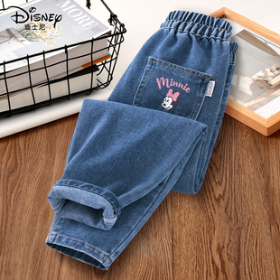 迪士尼女童裤子2026新款春季薄款女孩牛仔裤运动好看儿童春装衣服