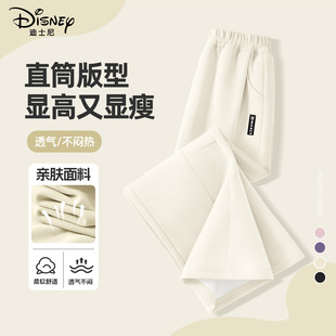 迪士尼女童夏季裤子2025新款薄款夏天女孩白色直筒裤儿童夏装长裤