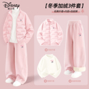 三件套 小女孩粉色运动羽绒服儿童冬装 迪士尼女童加绒套装 2025新款