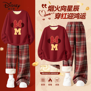 迪士尼女童加绒套装2025新款大童冬季加厚新年衣服儿童冬装休闲装