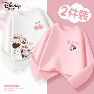 迪士尼女童t恤长袖2026新款童装春季纯棉打底衫洋气时髦儿童春装